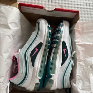 Nike Air Max 97 White with Green and Pink Accents